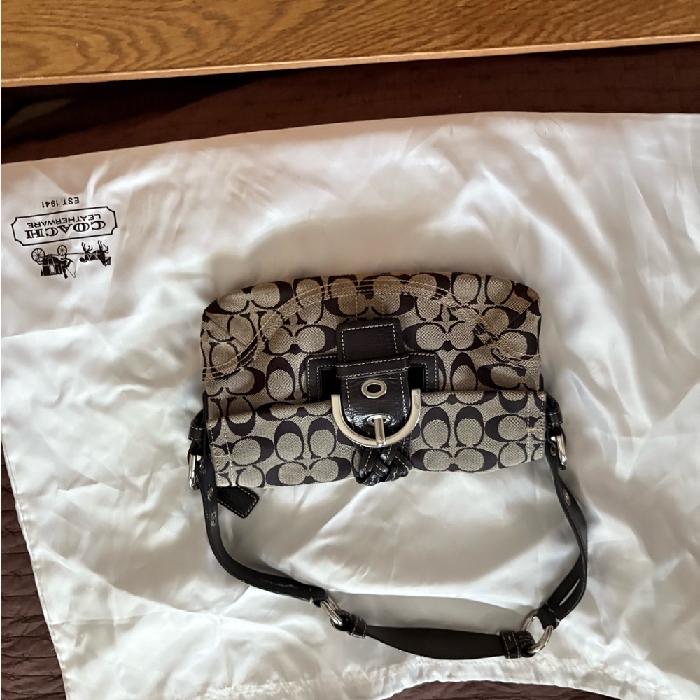 Coach Black and Tan Signature Shoulder Bag